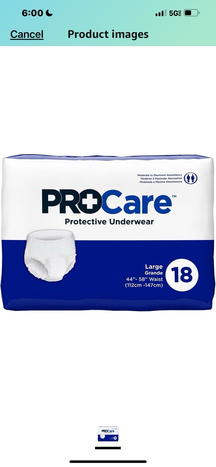 Procare ~ Protective Underwear ~ Pack Of 18~ Size Large 44″ – 58” (112cm-147cm)