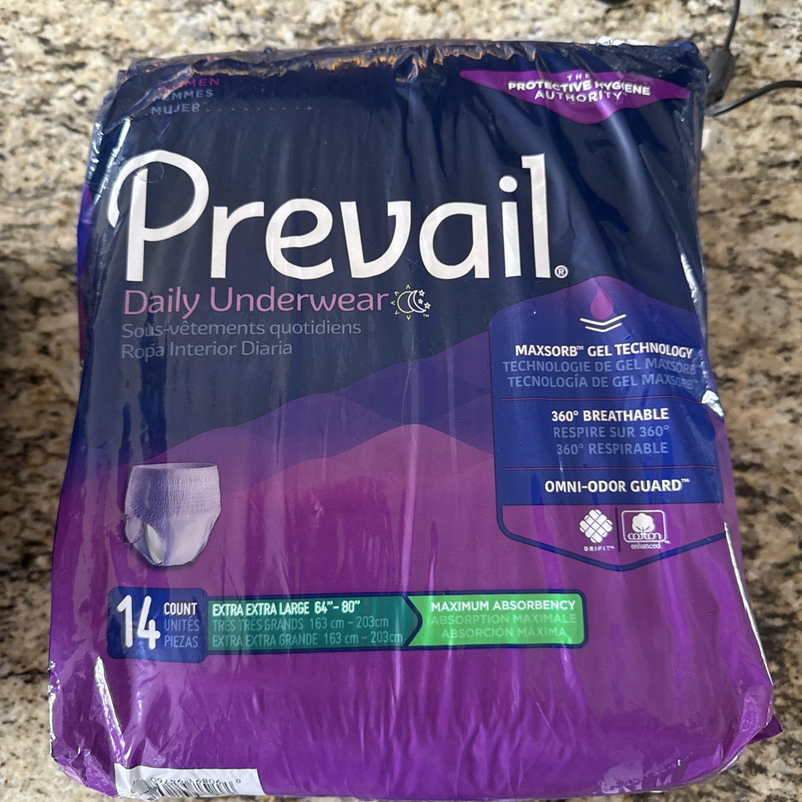 4 Count Prevail Women Daily Disposable Underwear Female 2XLarge Maximum 45 Total