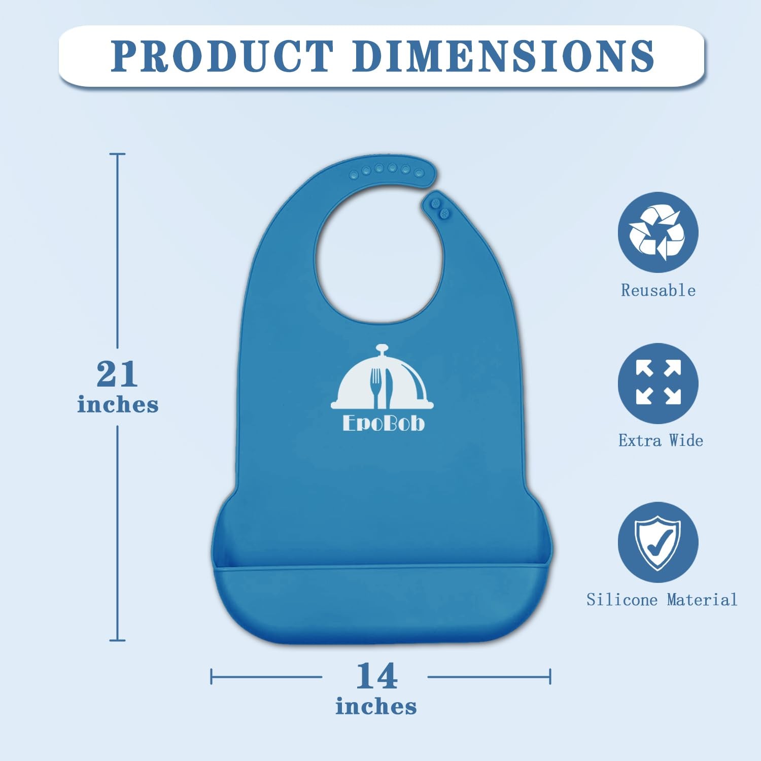 EpoBob Silicone Adult Bibs with Crumb Catcher, Washable One Size, Deepblue