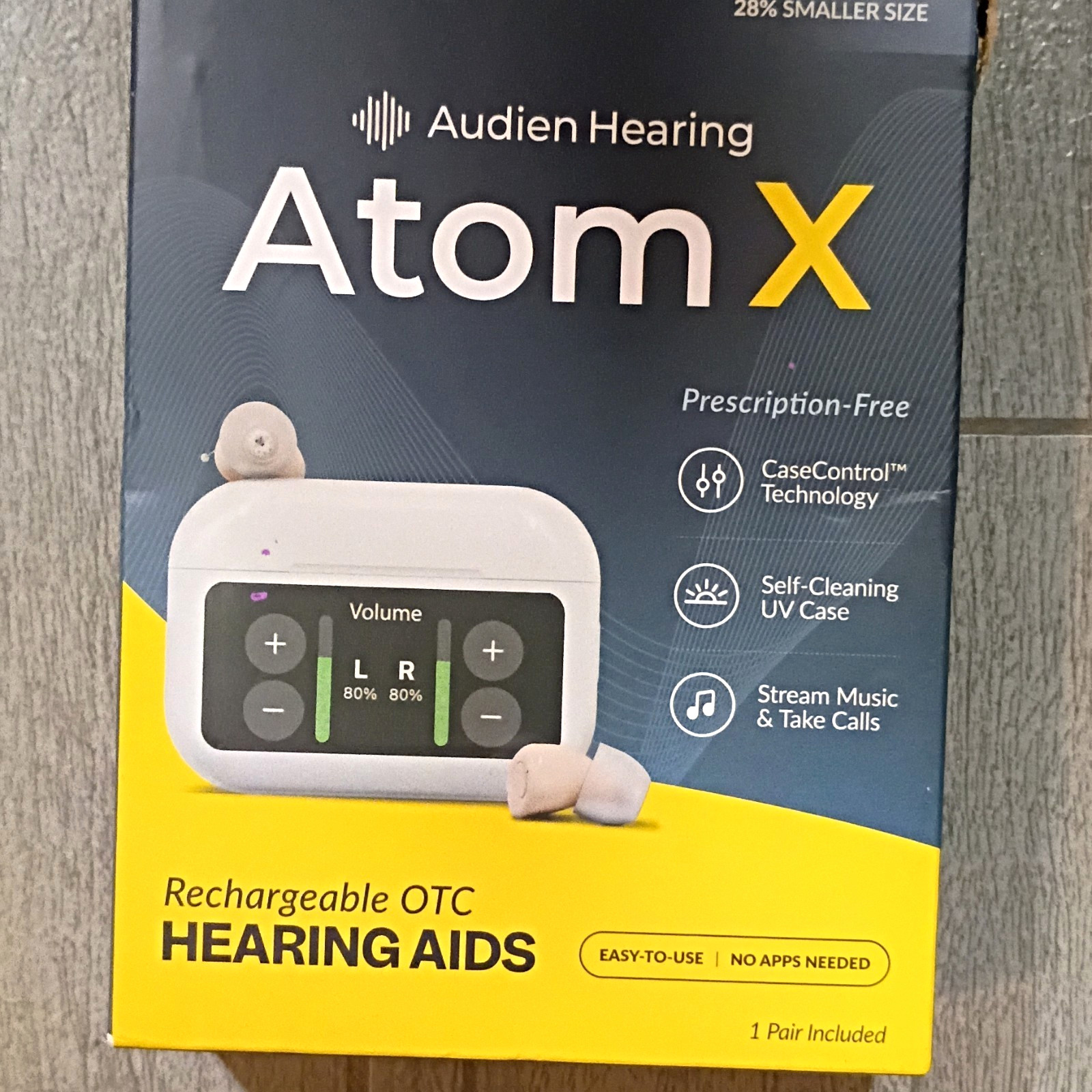 Audien Hearing Atom X Rechargeable CIC Hearing Aids, Bluetooth, UV Case, Beige