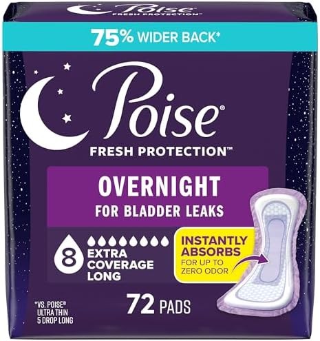 Poise Overnight Incontinence & Postpartum Pads for Bladder Leaks, 8 Drop Extra C