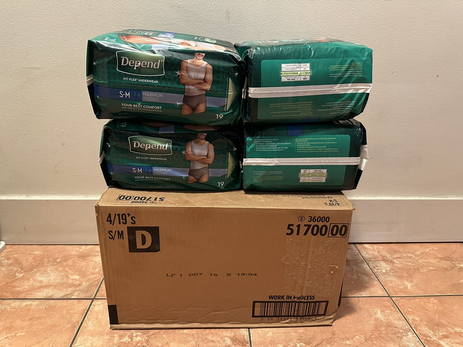 Depend FIT-FLEX Underwear for Men, Small/Medium, 4 Bags Of 19- 76 Count