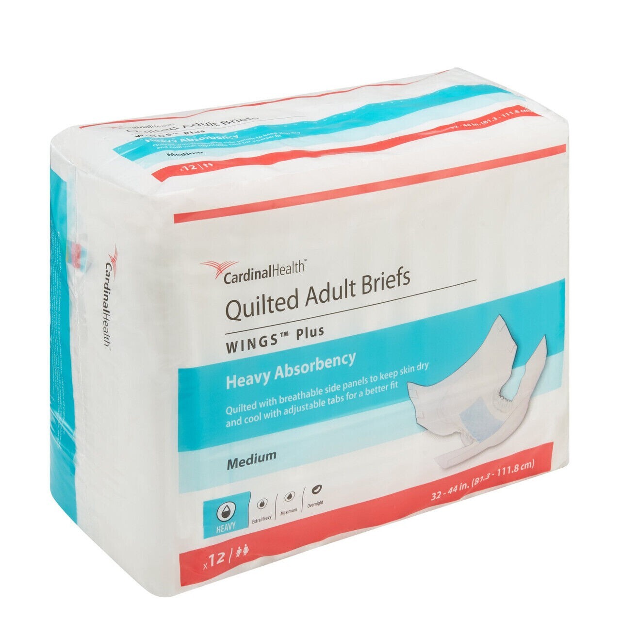 Adult Incontinence Briefs Diapers w/ Tabs and WINGS – Heavy, SIZE MEDIUM 12 Ct.