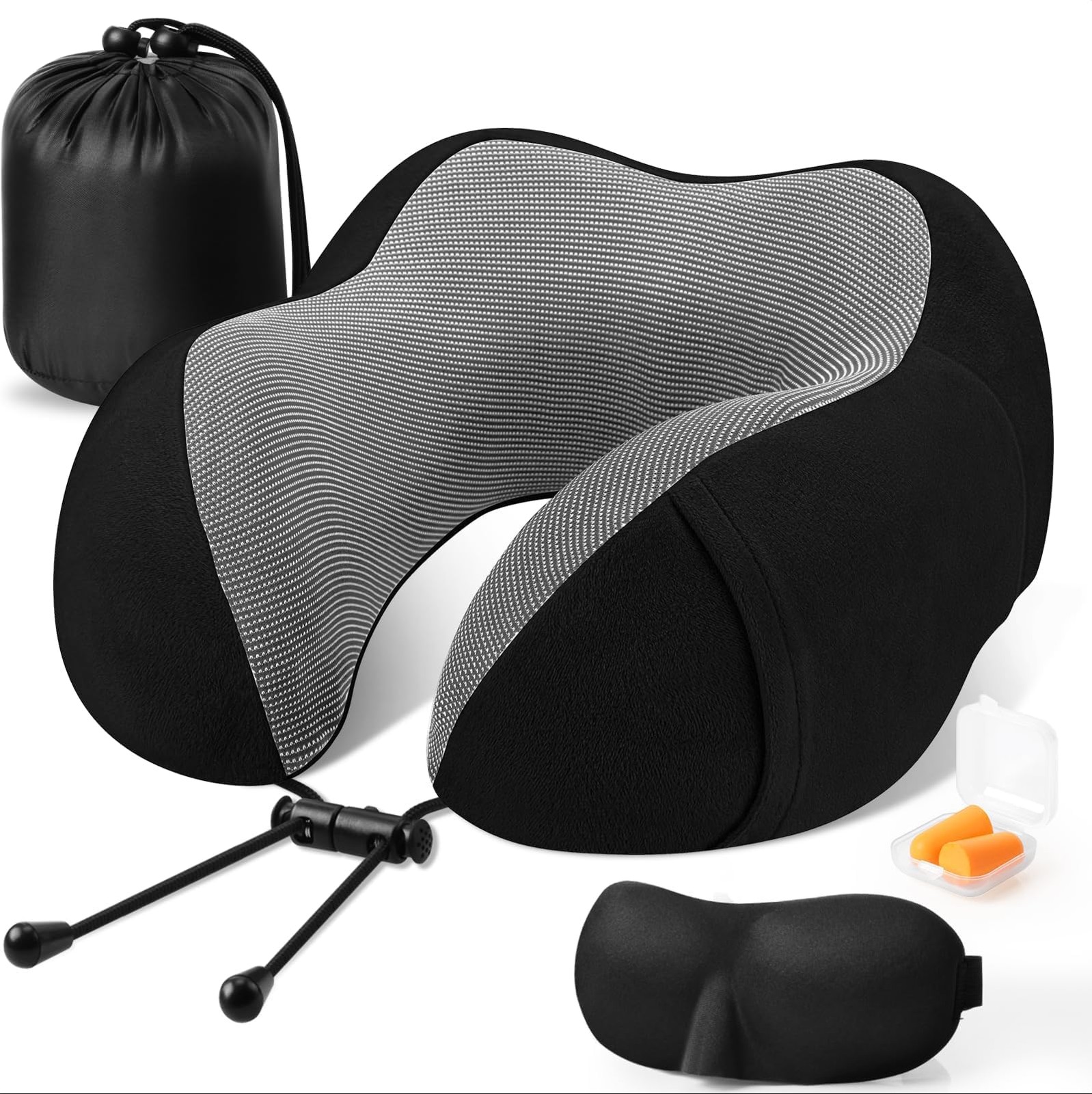 CloudBliss Travel Pillow Premium Memory Foam, Comfortable & 1-pack, Black