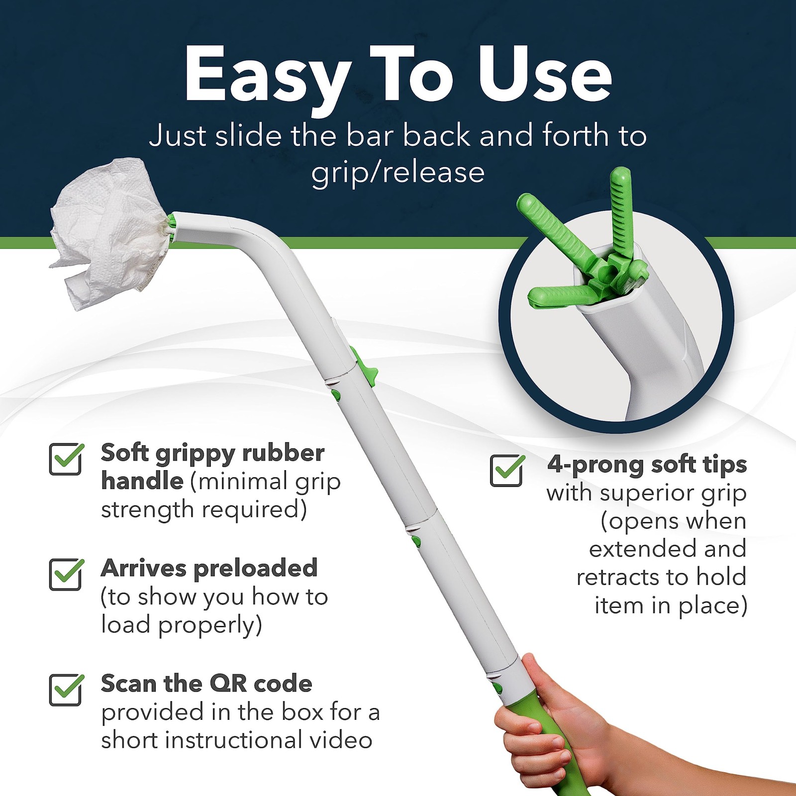 FreedomWand Multipurpose Toilet Aids – 25.5″ Inch Wiping Aid 25.5 Inch, White