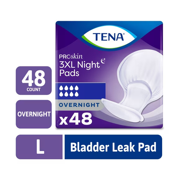 Tena ProSkin 3XL Incontinence Pads for Women and Men, Overnight Absorbency, 48 C