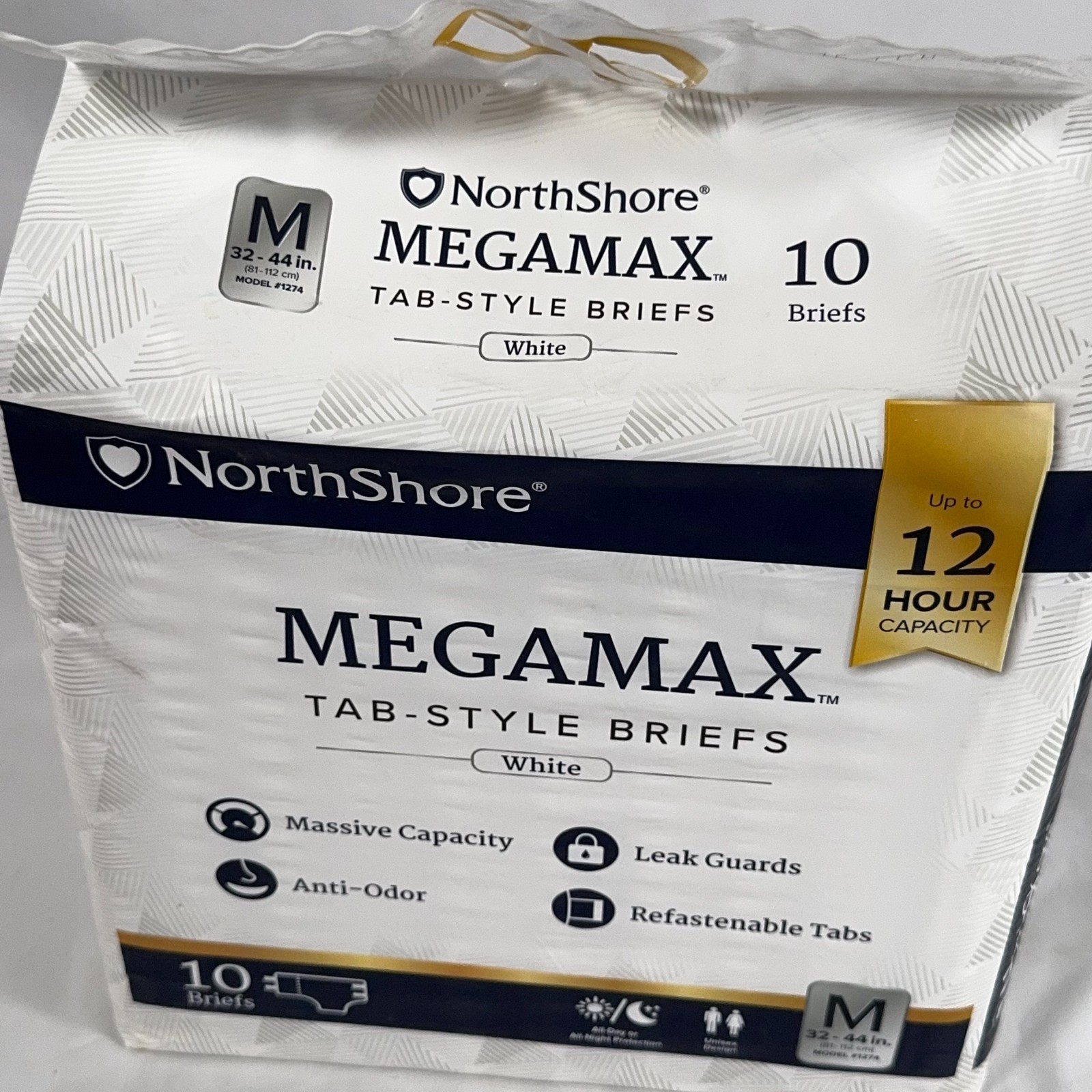 NorthShore MegaMax Adult Diapers Medium (32-44) White Tab Briefs 10 Count