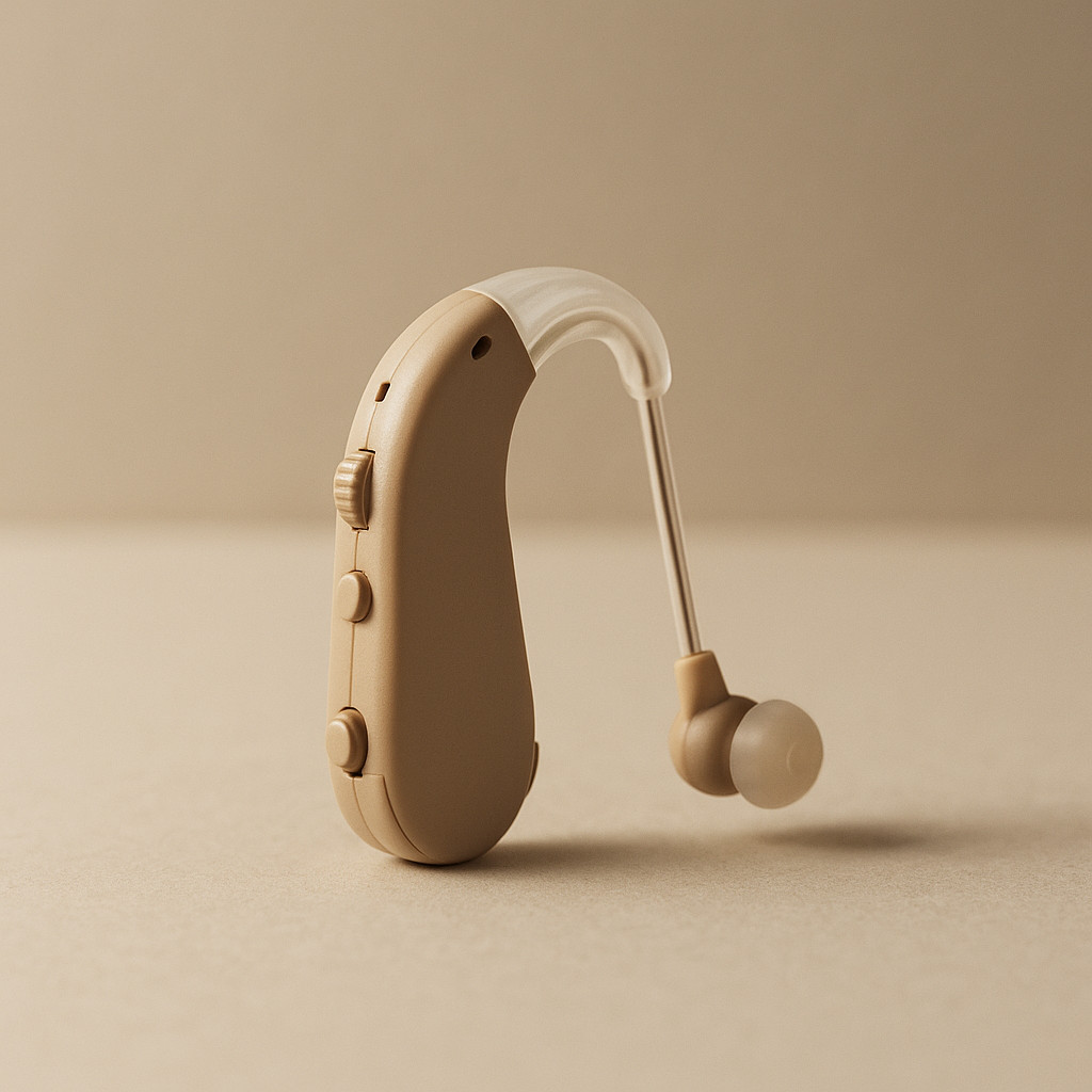 CH-B350A BTE Single Ear Auxiliary Hearing Earphone Amplifier Tan Compact HD Soun
