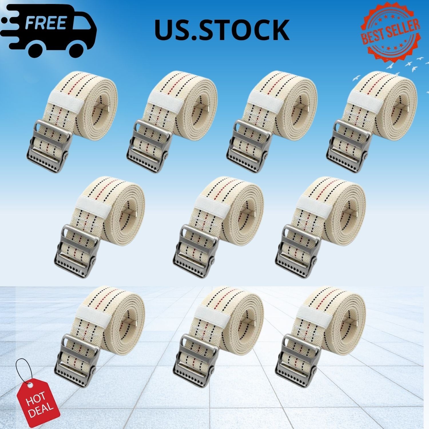 NEW 60″ Gait Transfer Belt Pack of 10 Elderly Care Metal Buckle Beige