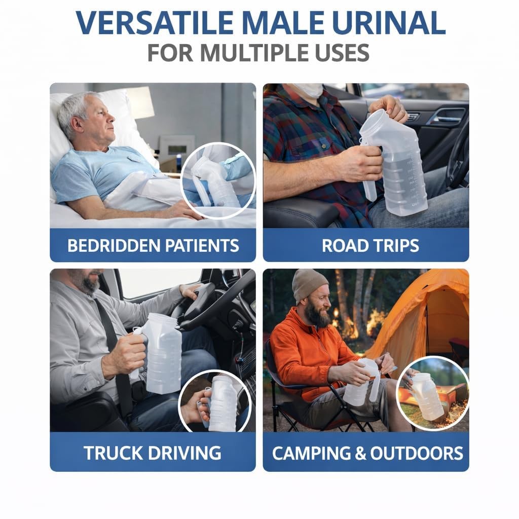 Vakly Male Urinal Bottle with Cover & Handle – Portable Handheld Translucent