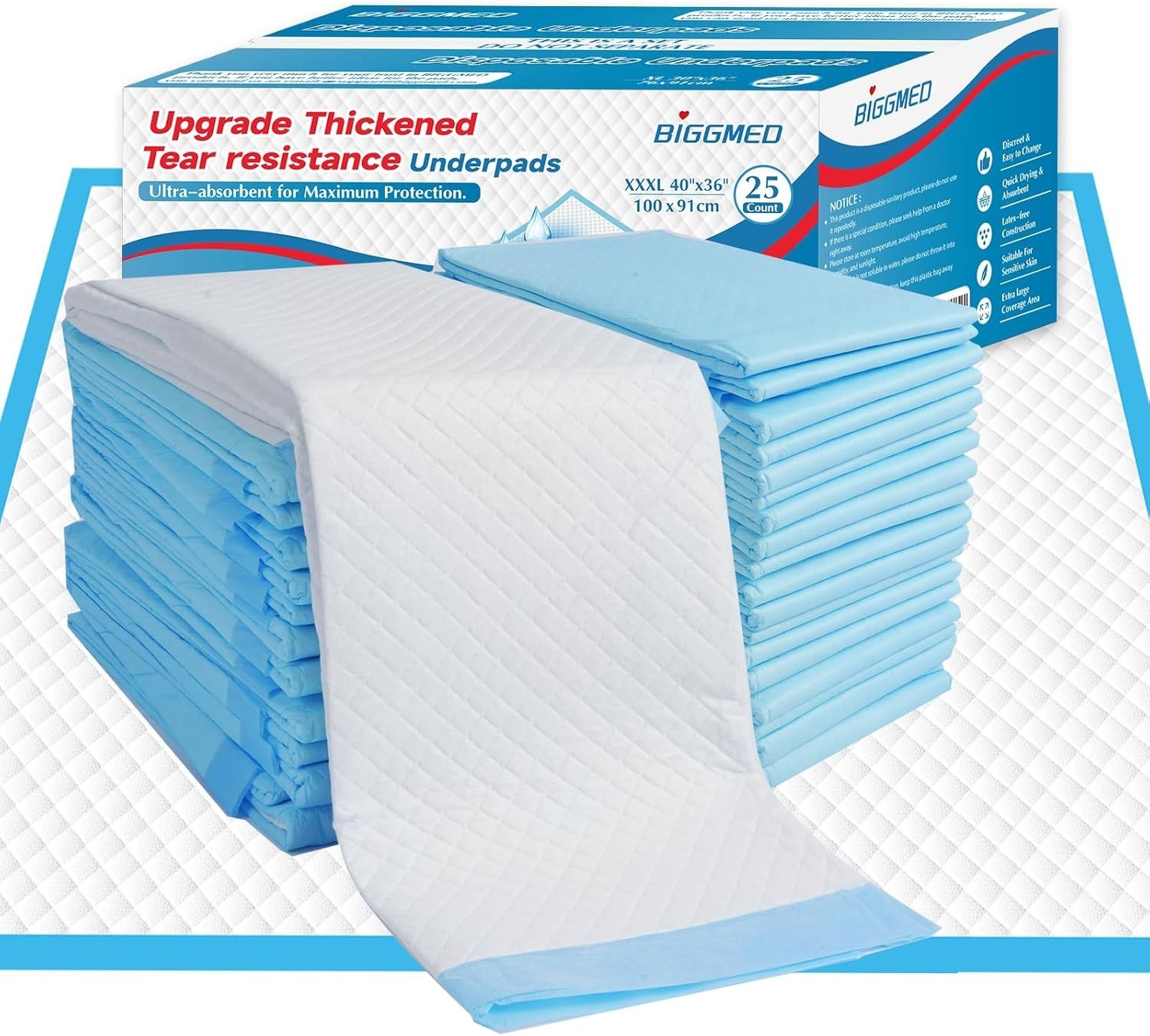 Extra-Large 40” x 36” Disposable Underpads – 25 Count, Leak-Proof Protection