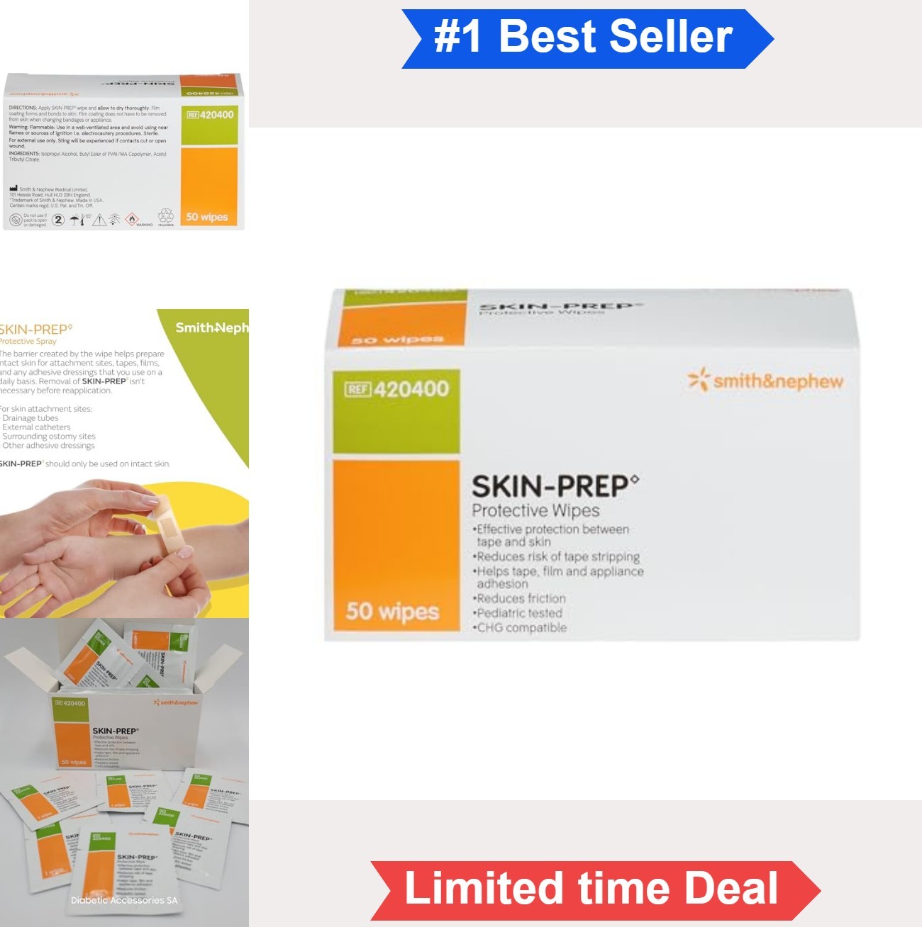 Skin Prep Protective Wipes 50 Count Sensitive Skin For Tape Adhesion Medical Use
