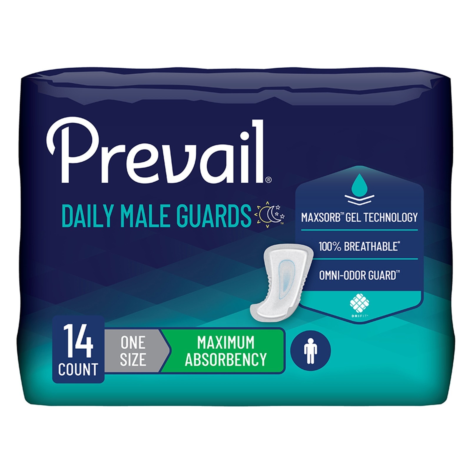 Prevail Incontinent Pad, Daily Male Guards 12.5″L Contoured PV-811 Maximum,14 Ct