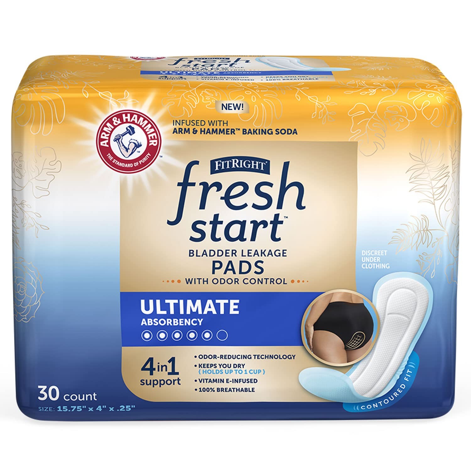 FitRight Postpartum and Incontinence Pads for Women, Ultimate Absorbency (30 …
