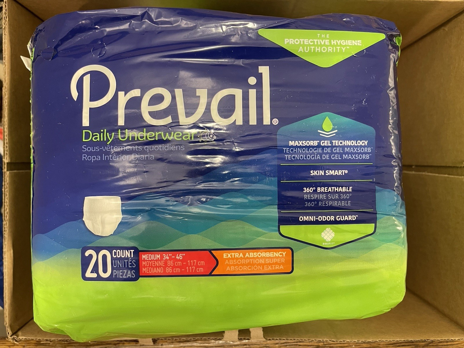Brand New 3 Packs Of Total 60 Count Prevail Daily Underwear Size M 34″-46″