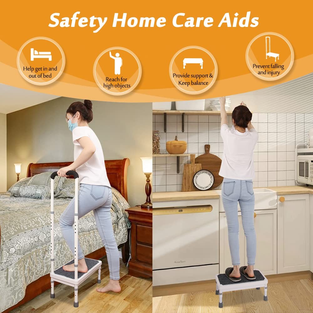 Step Stool with Handle for Elderly Adults, High Beds Steps Heavy Duty Metal S…