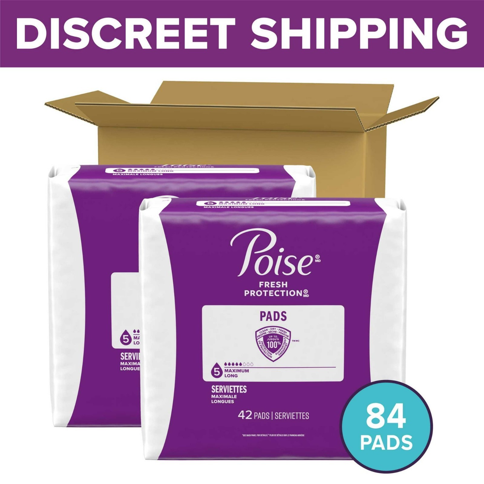 Poise Incontinence Pads for Women, 5 Drop Maximum Absorbency, Long Length