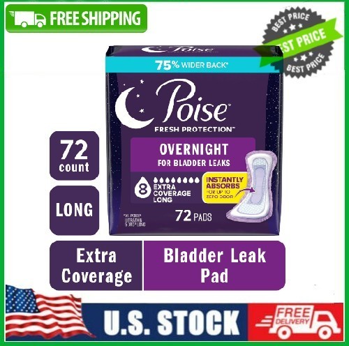 Poise Overnight Incontinence & Postpartum Pads for Bladder Leaks, 72 Count