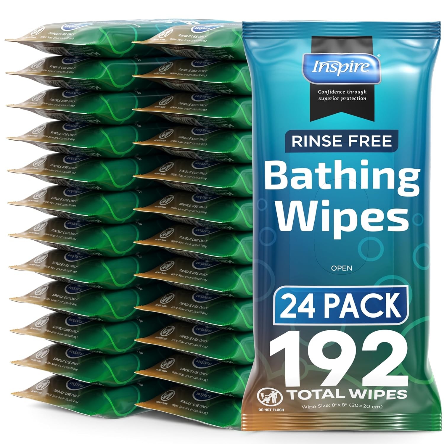 Rinse Free Adult Bathing Wipes Inspire 192 Count XL