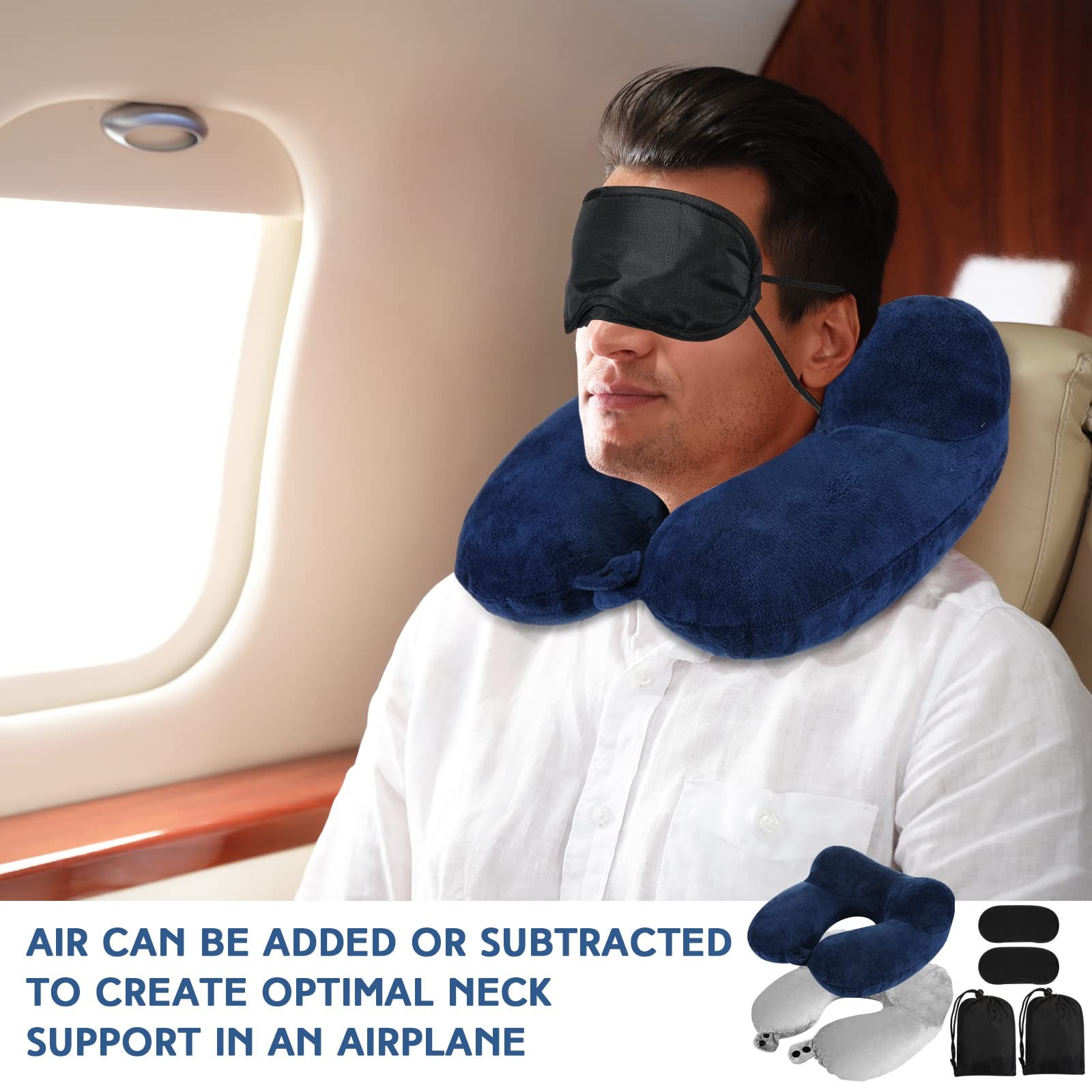 Sintuff 2 Pack Inflatable Travel Pillow for Light Gray and Dark Blue