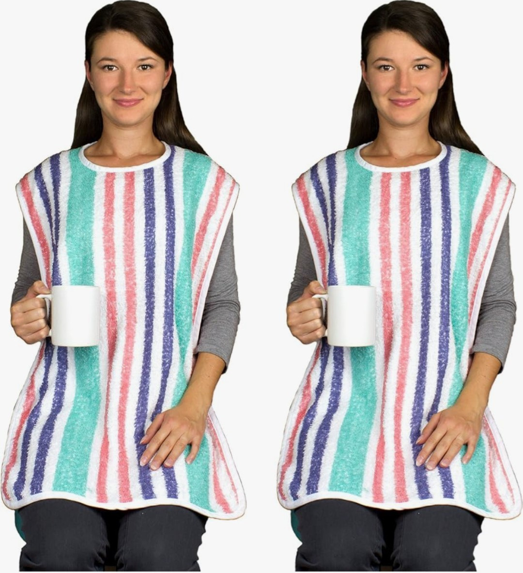 Adult Reusable Clothing Protector Bib Apron, Multicolor Striped