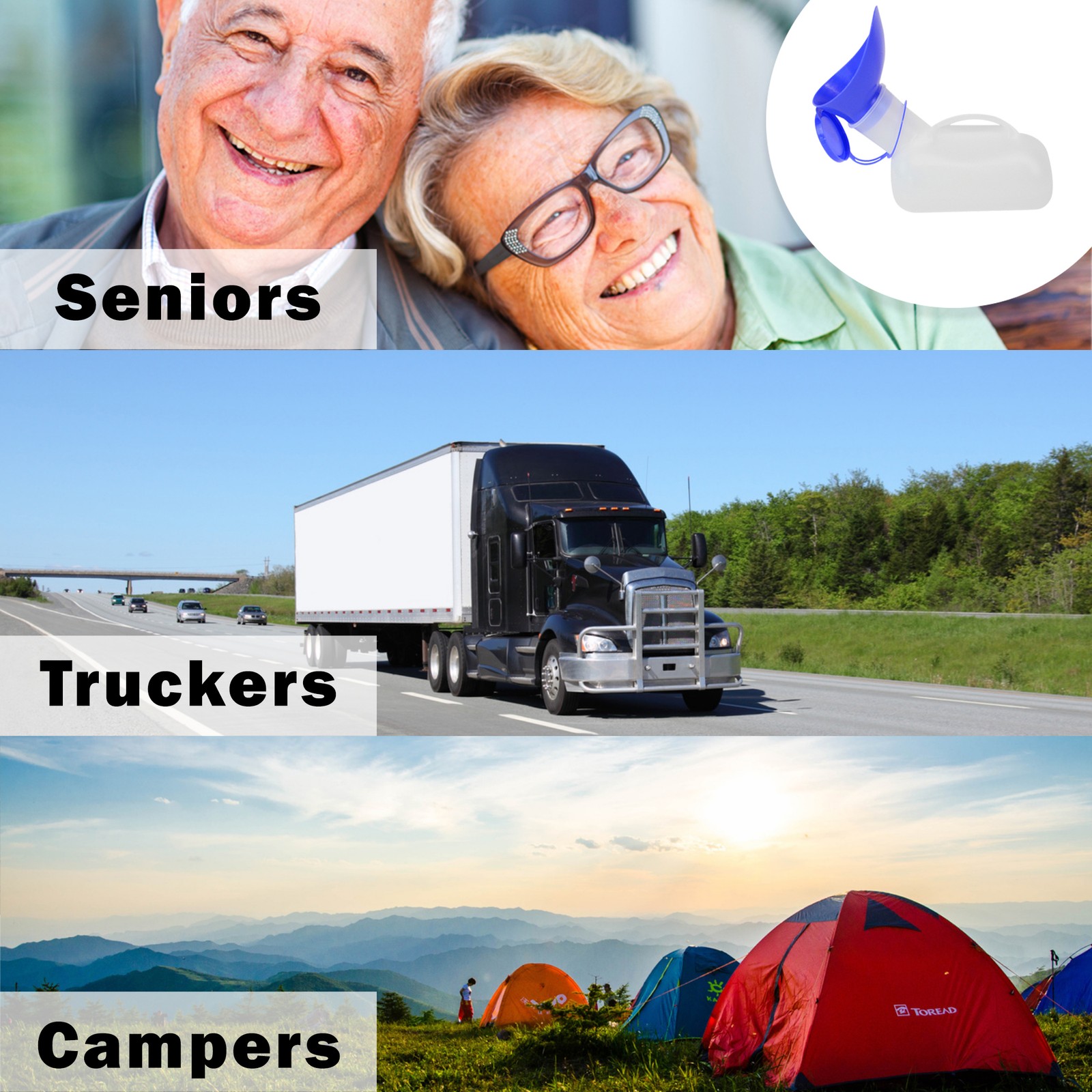 Travel Urinal Bottle for Men, Women 1000 mL Car Camping Road Trip Essentials