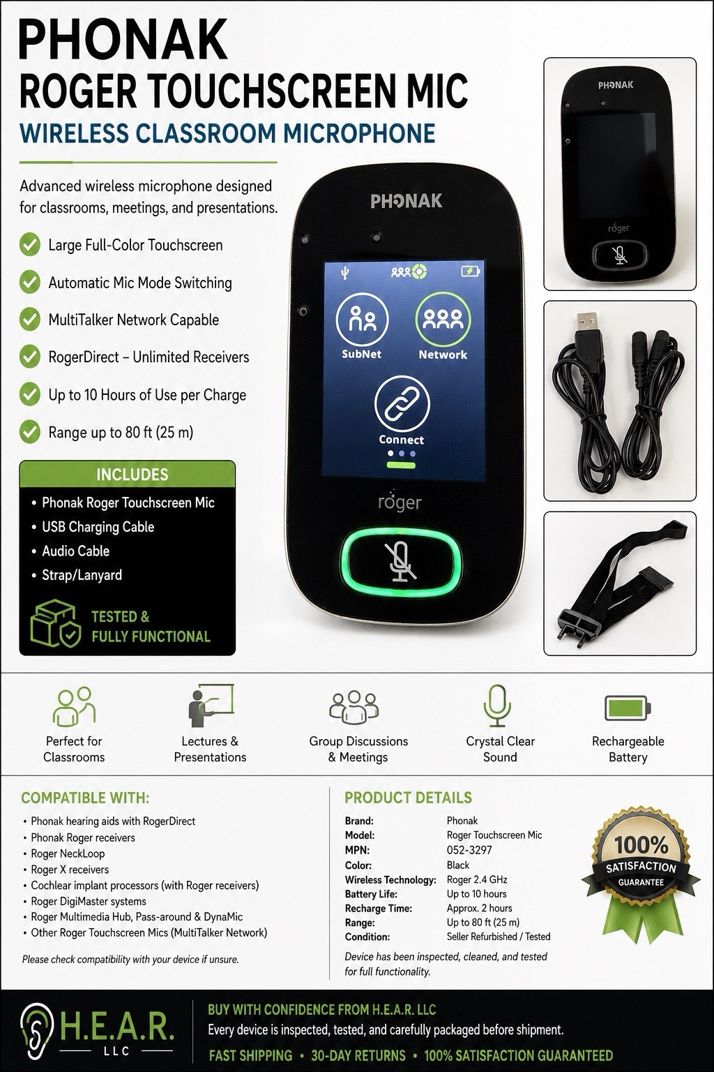 Phonak Roger Touchscreen Mic Wireless Classroom Microphone RogerDirect Tested
