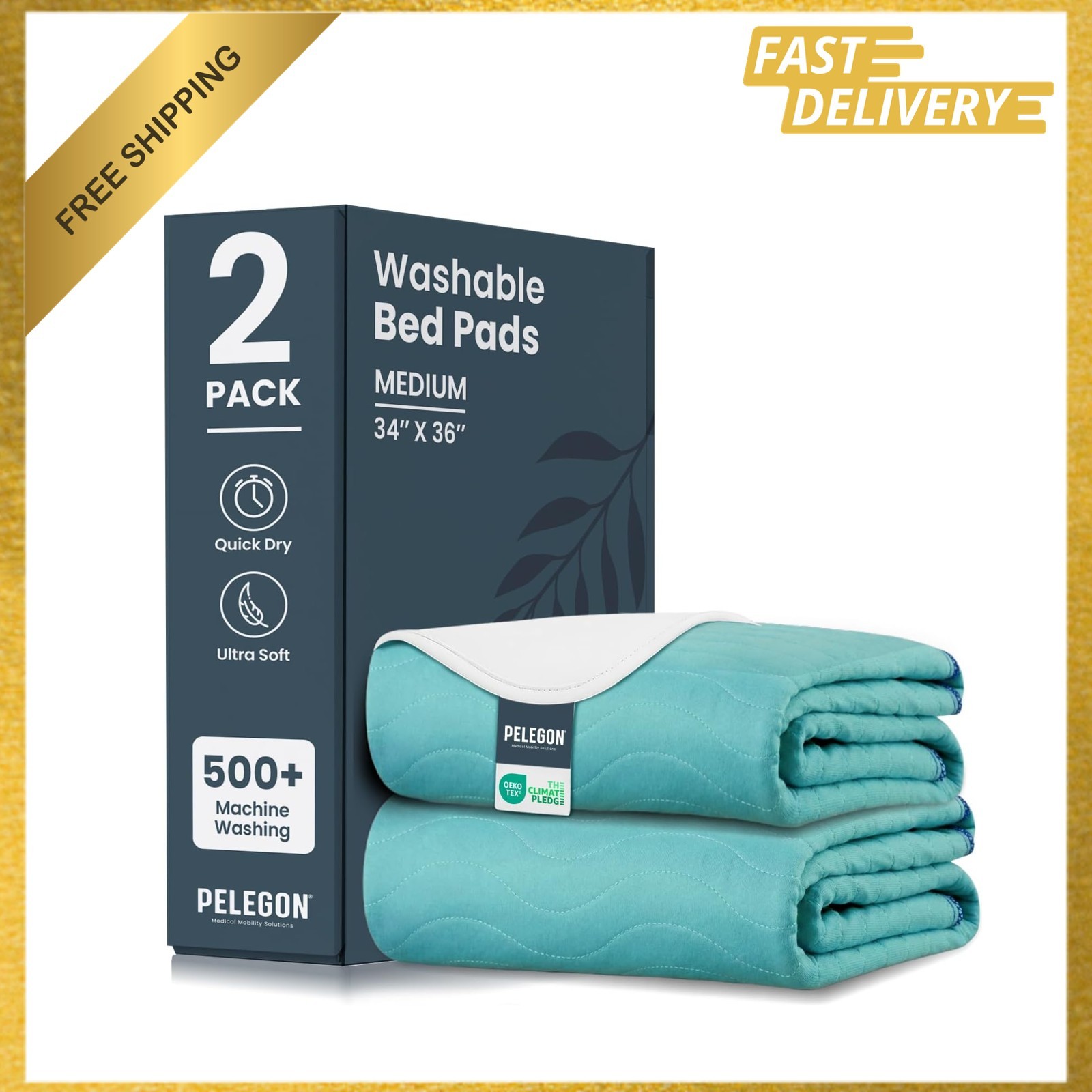 Incontinence Bed Pads Washable Waterproof 34×36 Inches Pack of 2 Heavy