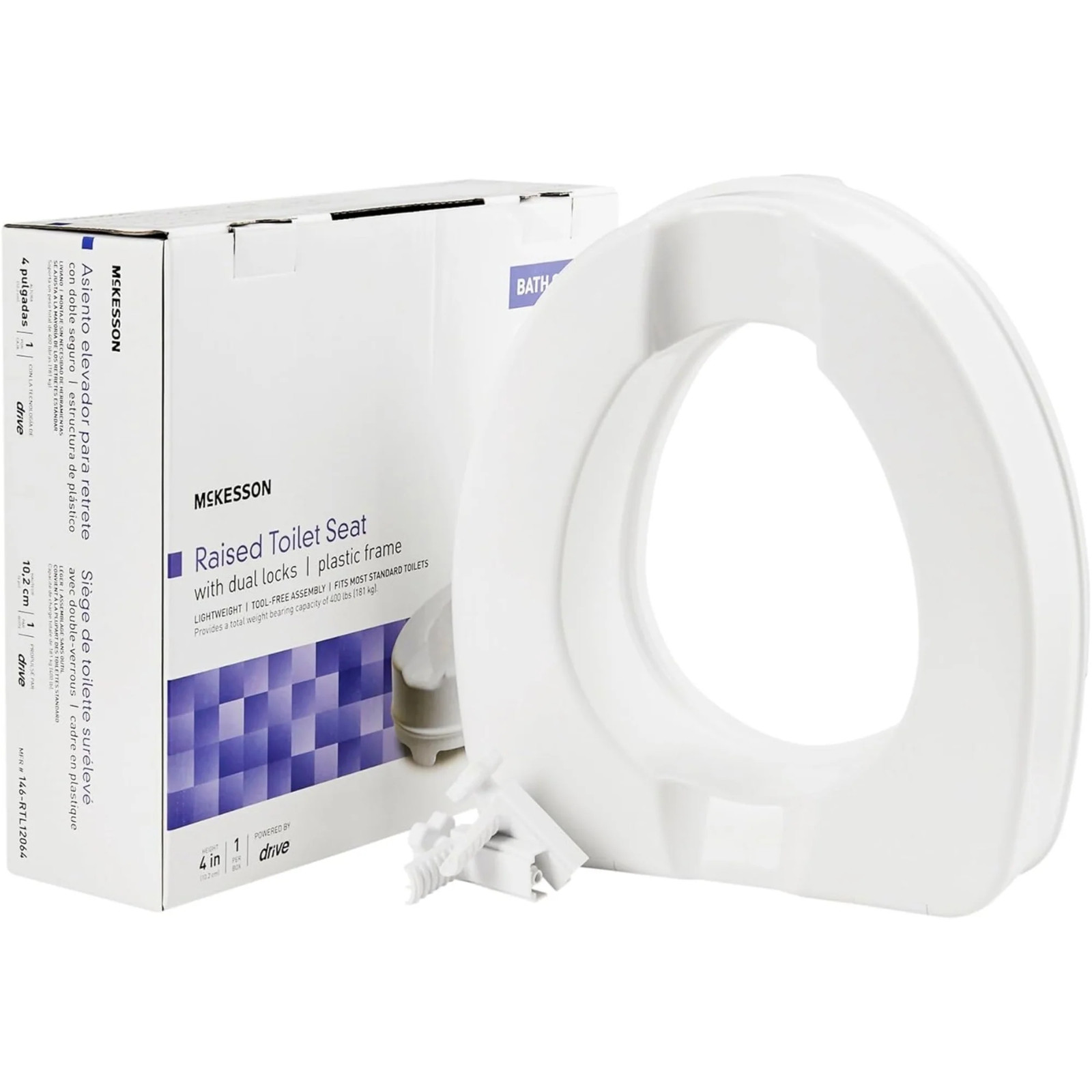 McKesson Heavy Duty Raised Toilet Seat, 400 lb Weight Capacity