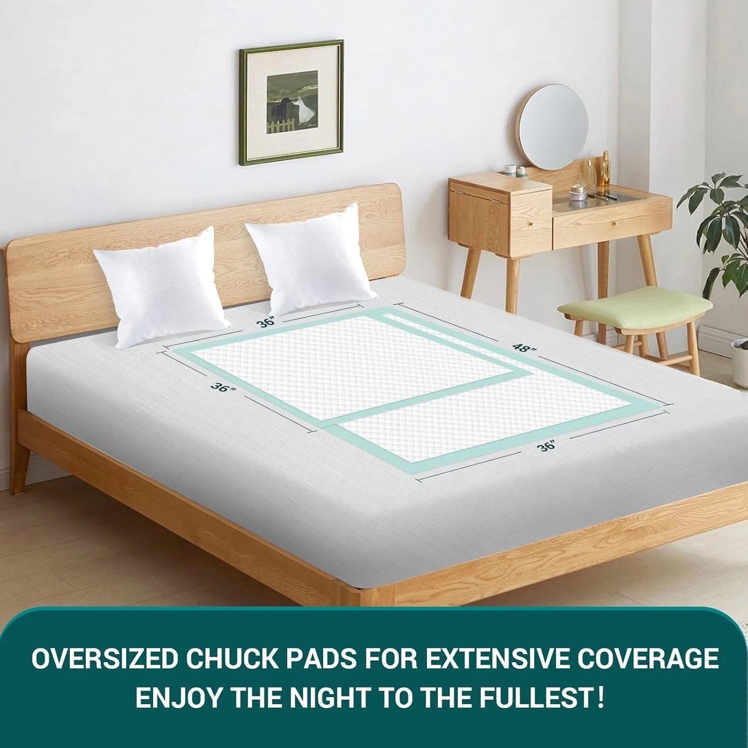 Heavy Duty 48″x36″ Incontinence Bed Pads 50 Count – Tear-Resistant, Cotton Blend