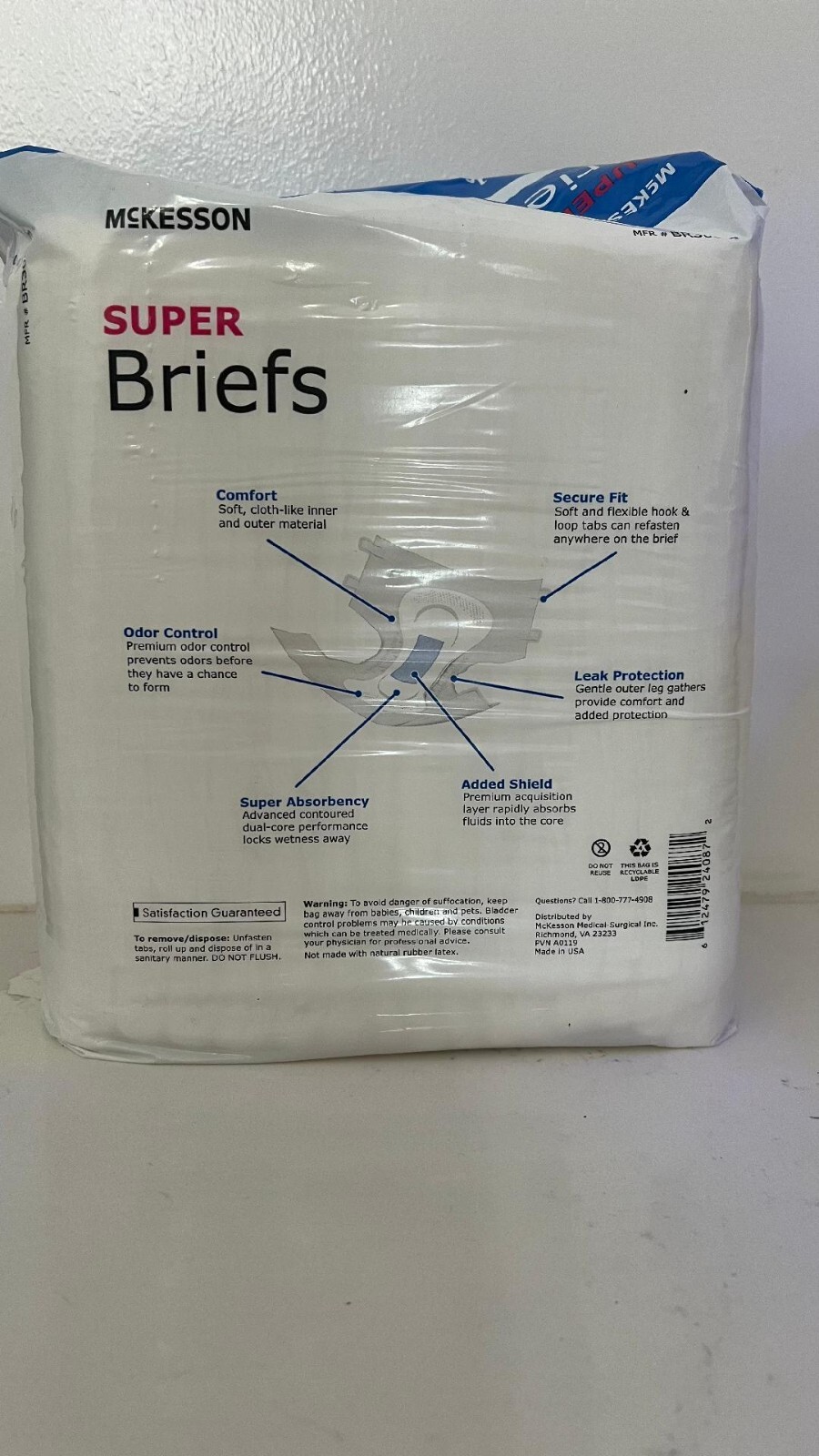 McKesson Super Briefs, Moderate Absorbency, Medium, 16 Count, 5 Packs, 80 Total