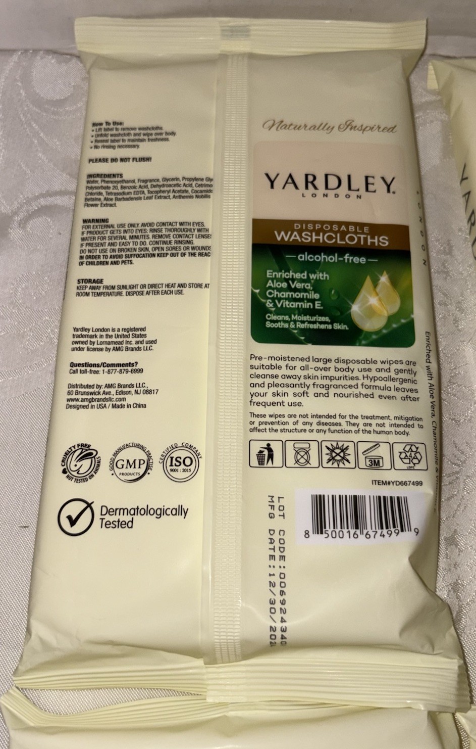 Lot Of 4 Disposable Washcloths 18 Per Pk by Yardley London 12 x 8” Long