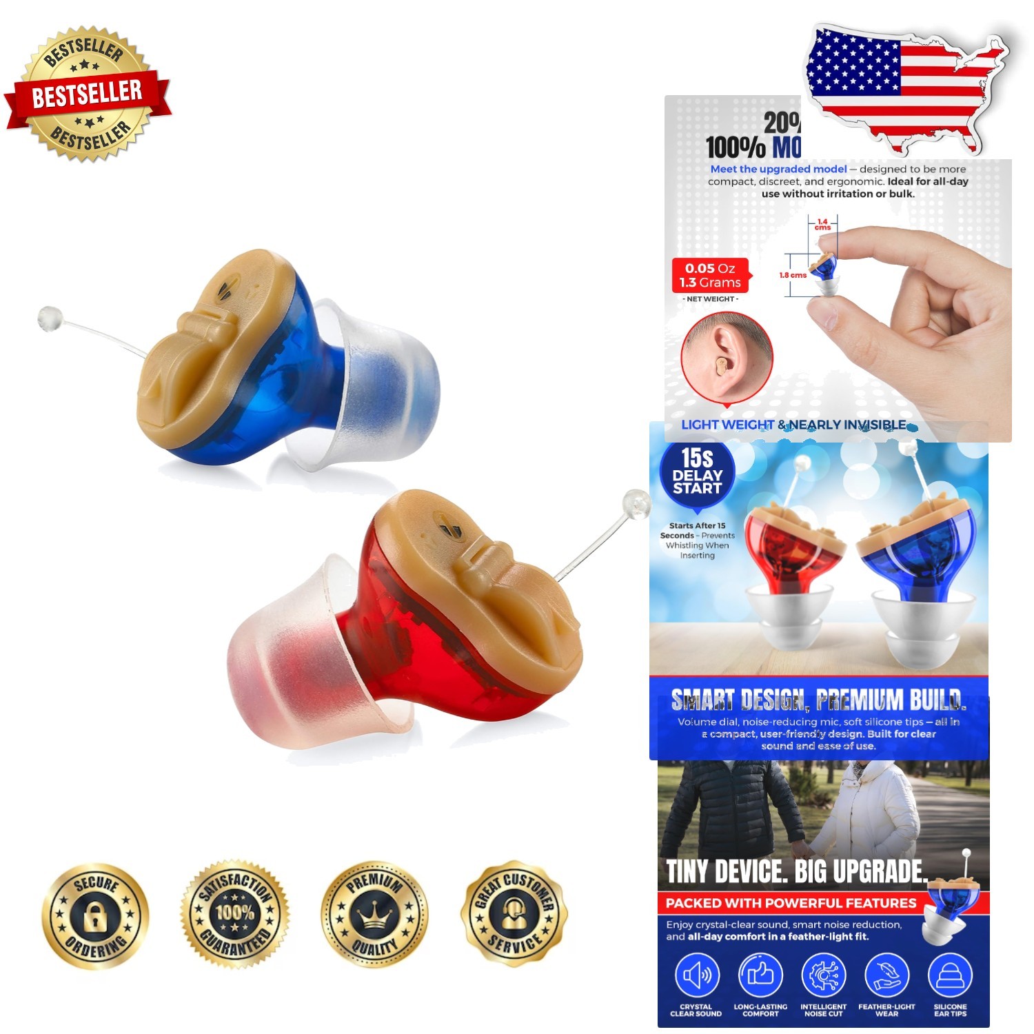 Discreet CIC Hearing Aids – Mini, Noise Cancelling, Button Control, 60-80 Chars