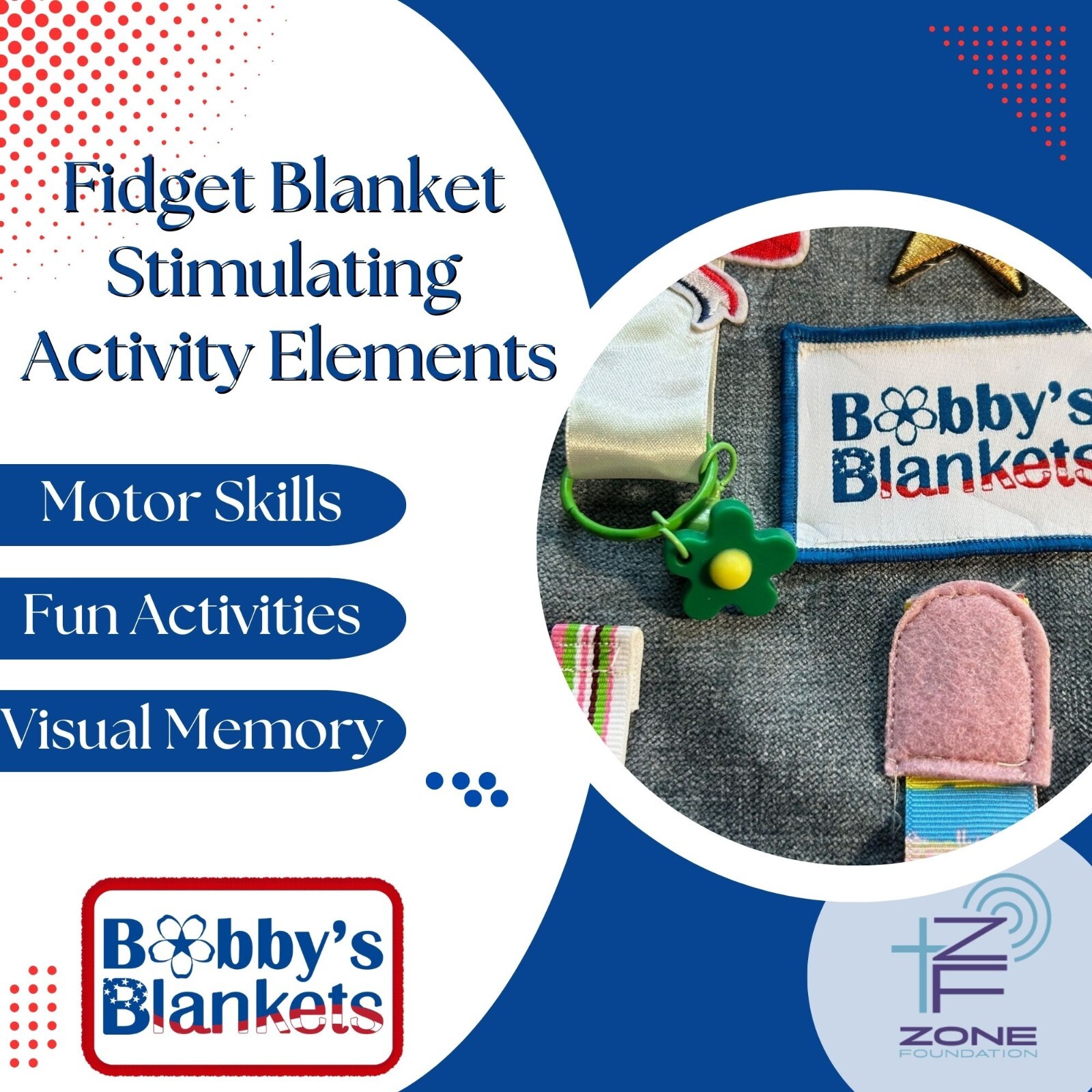 Bobby’s Blankets Sensor Fidget for Alzheimer’s, Dementia, 12″x24″ Hand Crafted