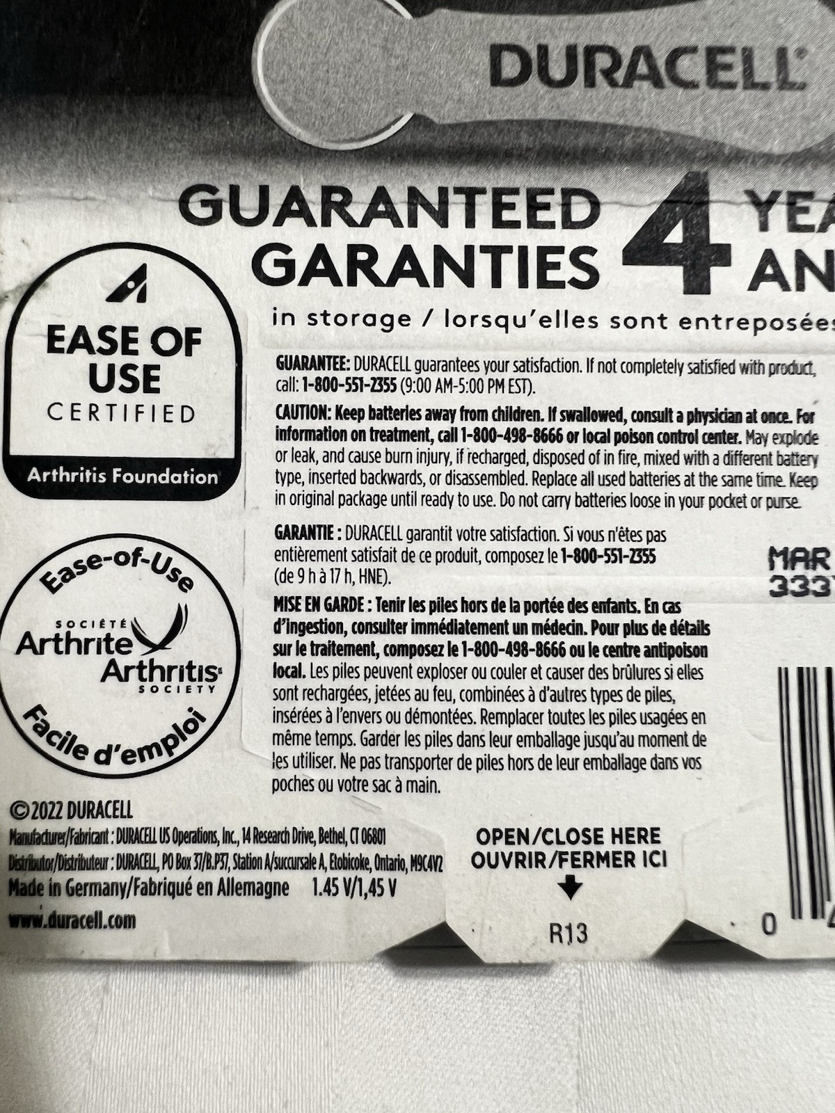 DURACELL 312 Zinc Air 1.45 V~ 8 Batteries~ DA312B8~ Expire 3/27 for HEARING AID
