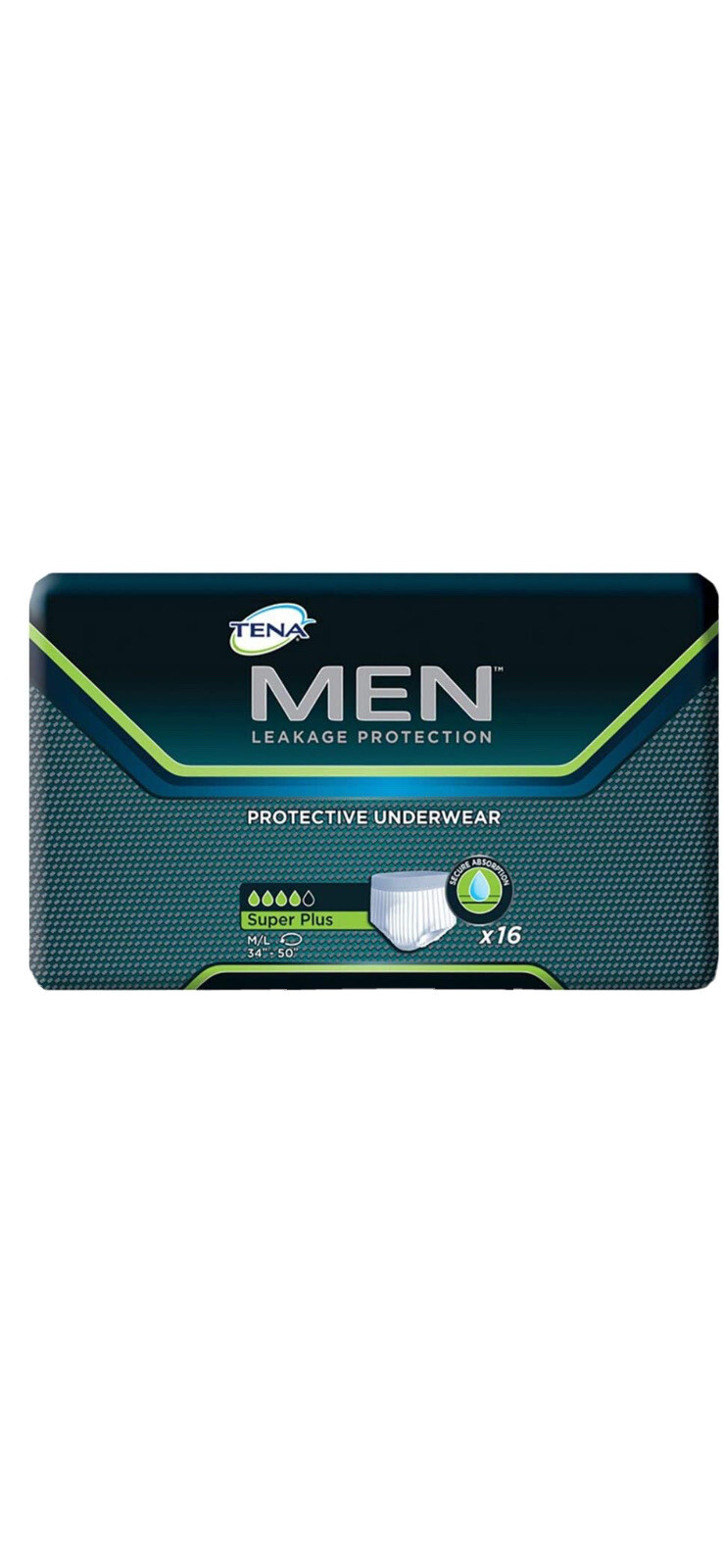 TENA Incontinence Underwear for Men, Protective SUPER PLUS Medium Large 16 count