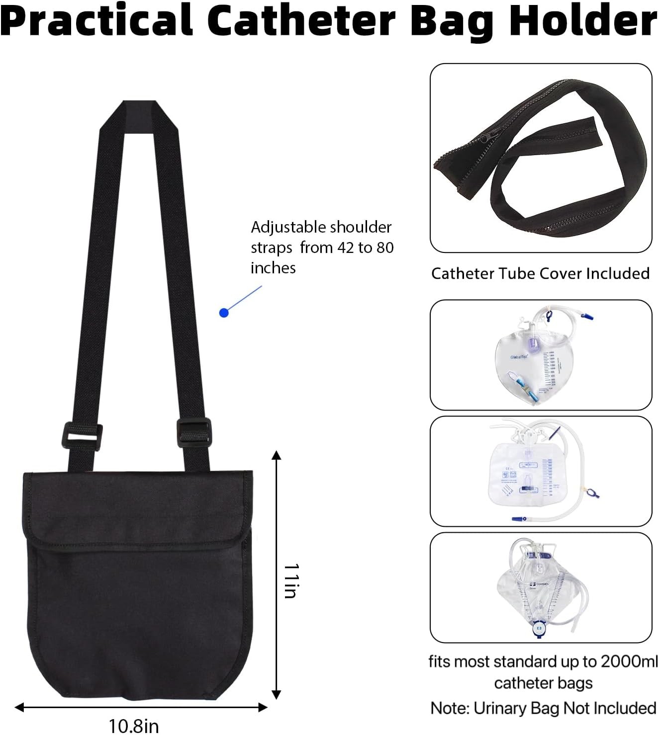 Urine Drainage Bag Holder Adjustable Catheter Bag Cover with Zipper Foley Cathet