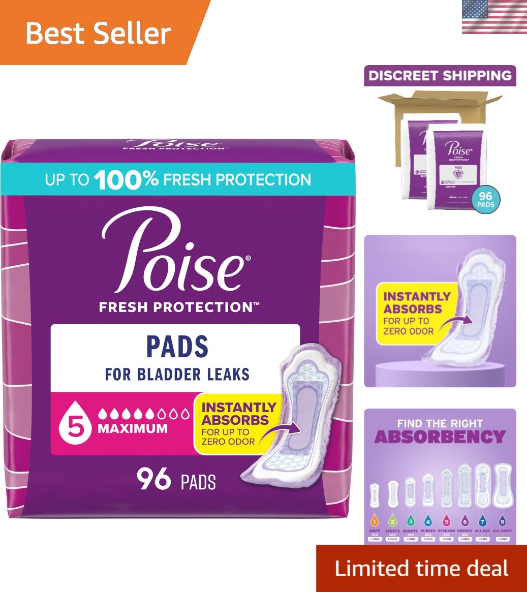 ContourFit Design Incontinence & Postpartum Pads – 96 Count, 12 Hour Protection