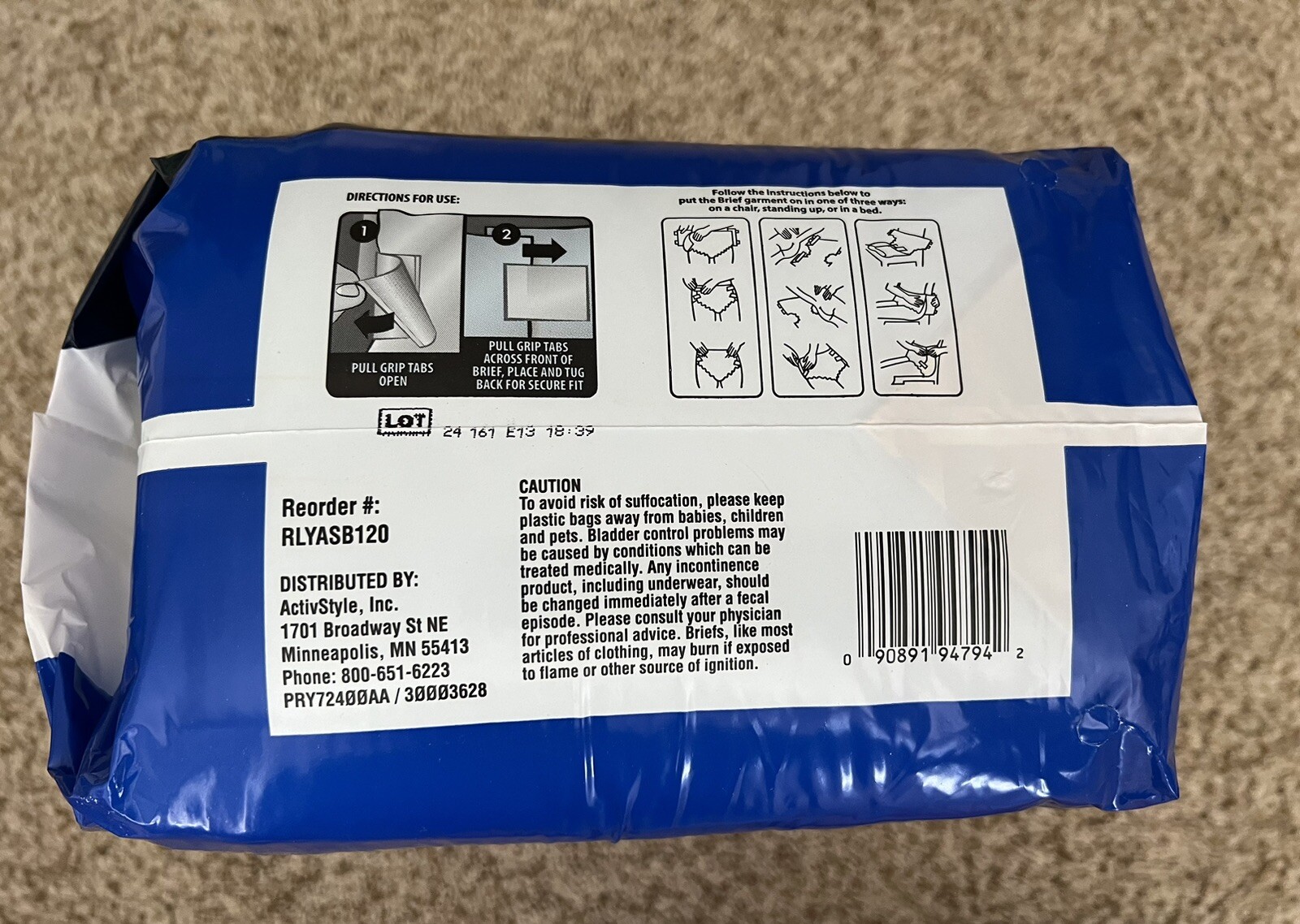 Rely Unisex Disposable Briefs Adult Large 18 Count Pack
