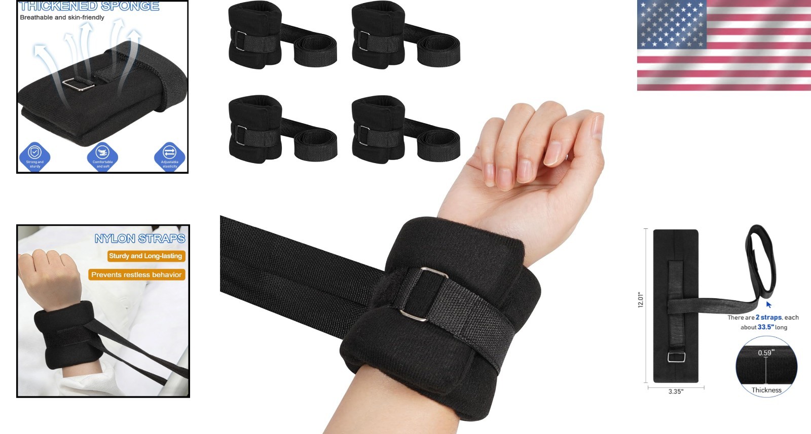 Universal 4Pcs Patient Restraints – Adjustable Sponge Holders for Safety