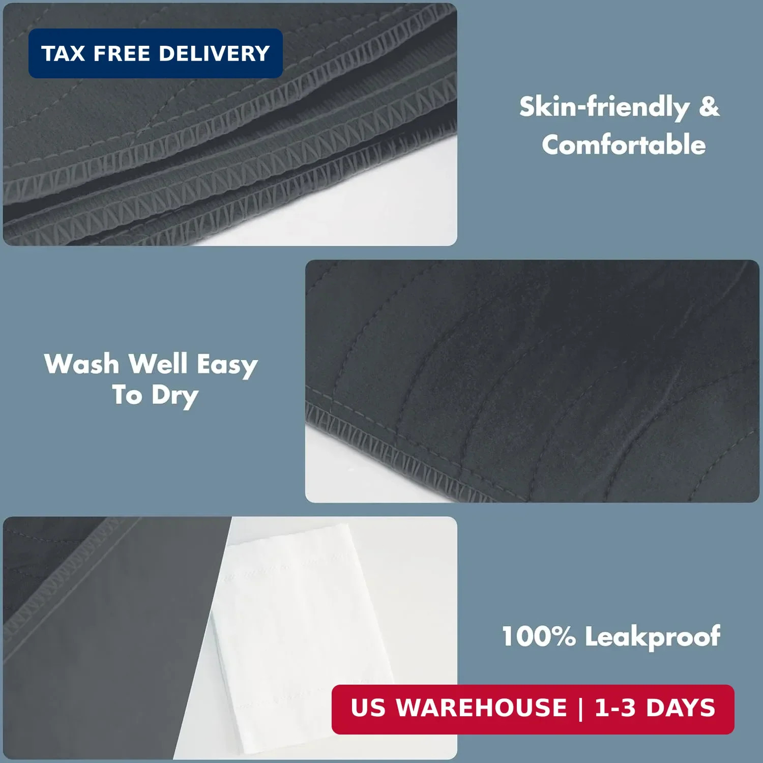 Bunlitent Washable Underpads, 36″ x 38″, 4 Pack, Grey, Heavy Absorbency Reusable