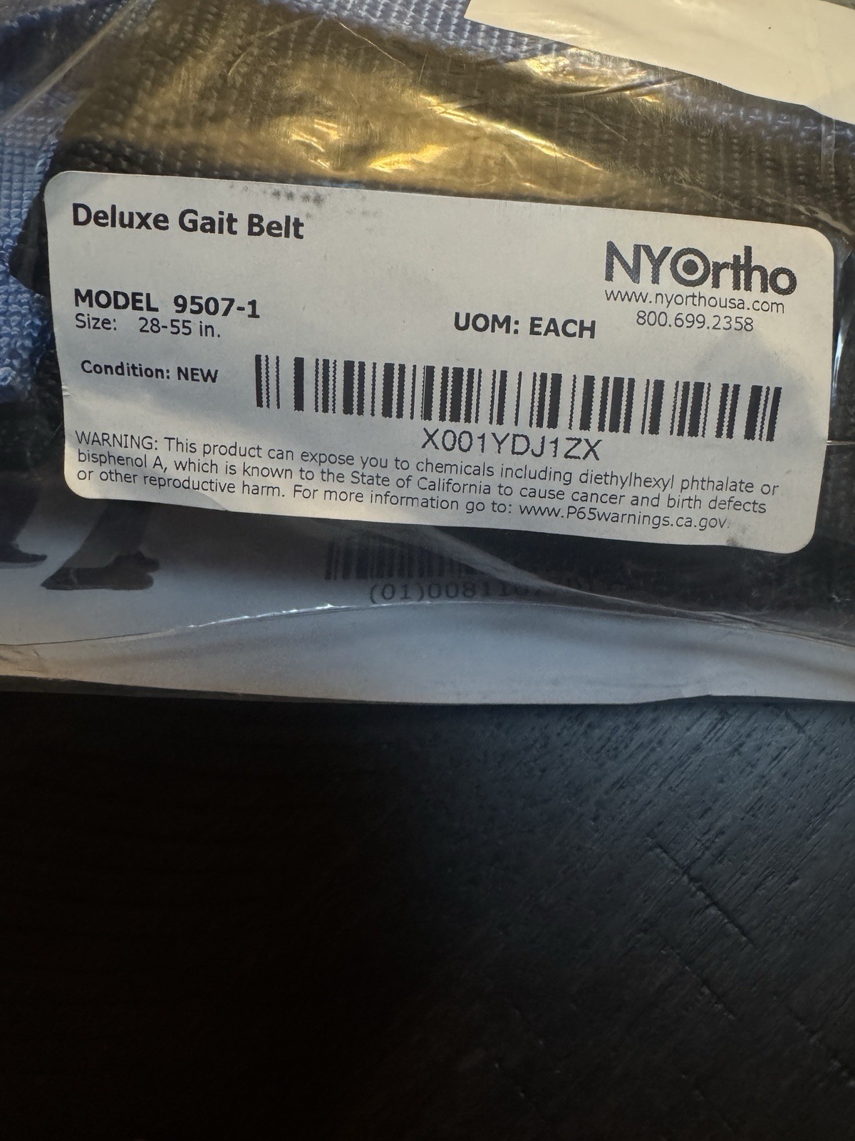 NYOrtho Deluxe Gait Belt 9507 Transfer Belt Quick Release 6 Handles 28-55