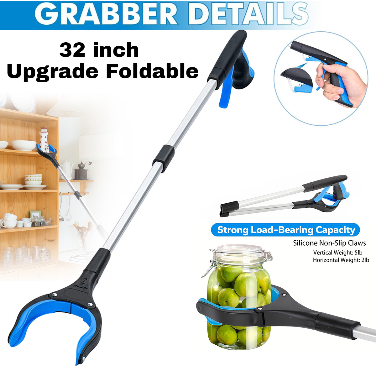 32in Grabber Tool Industrial Pick Up Stick Hand Grip Reach Trash Reacher