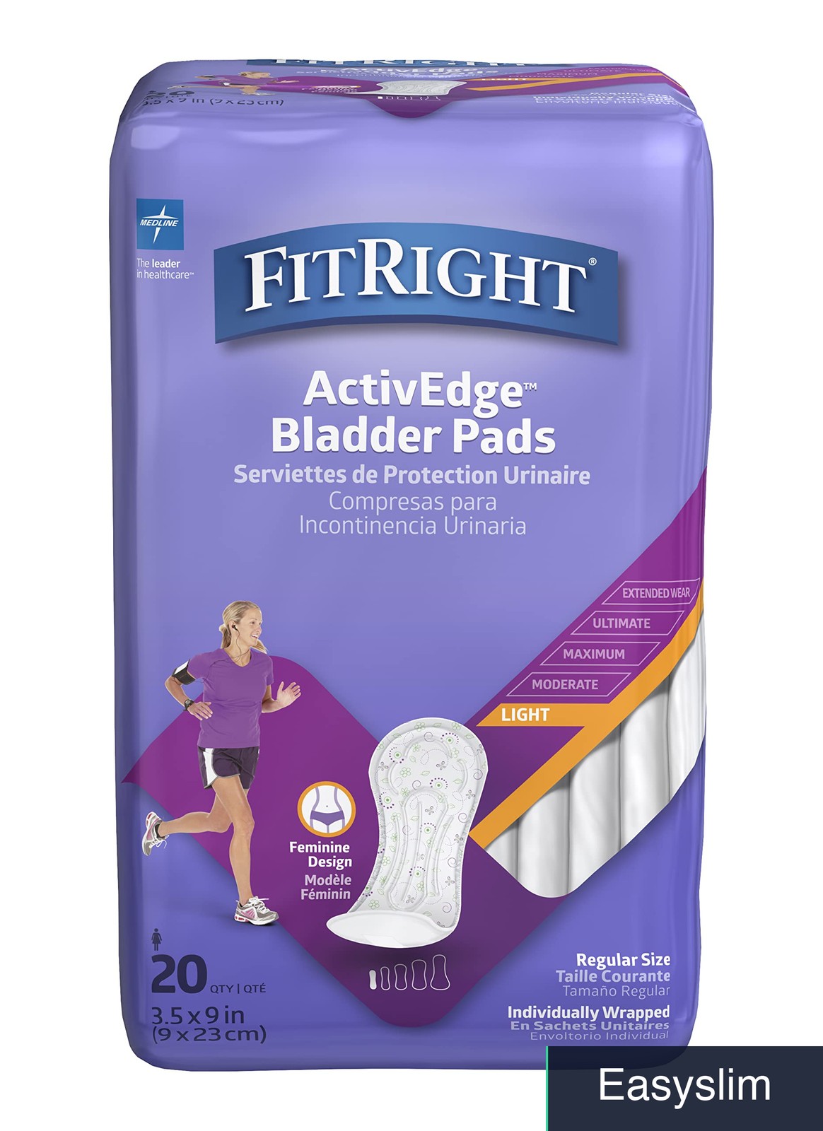 Incontinence Pads Light Absorbency Contoured 3.5 x 9 Inch 20 Count