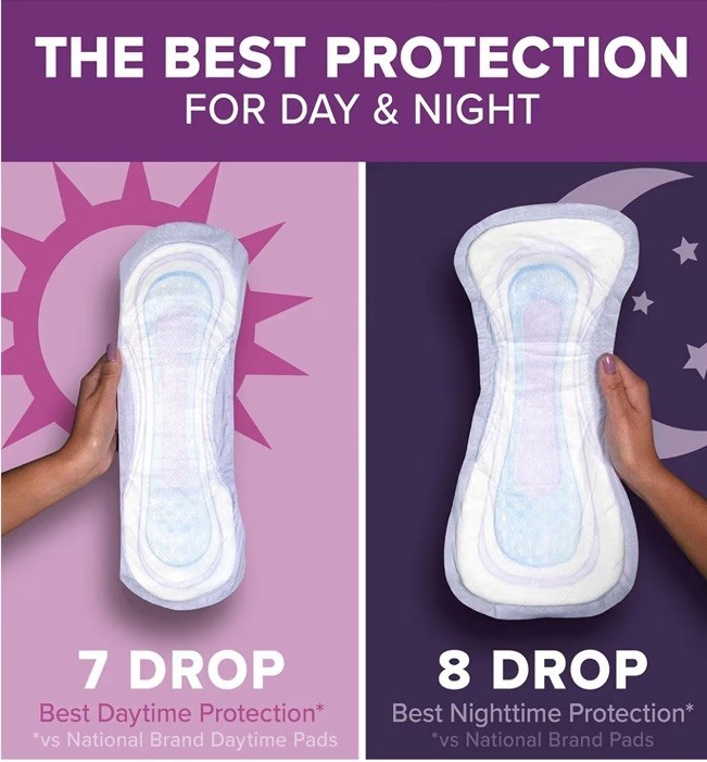 Poise Overnight Pads | Extra Coverage | 8 Drop Absorbency | 22 Count