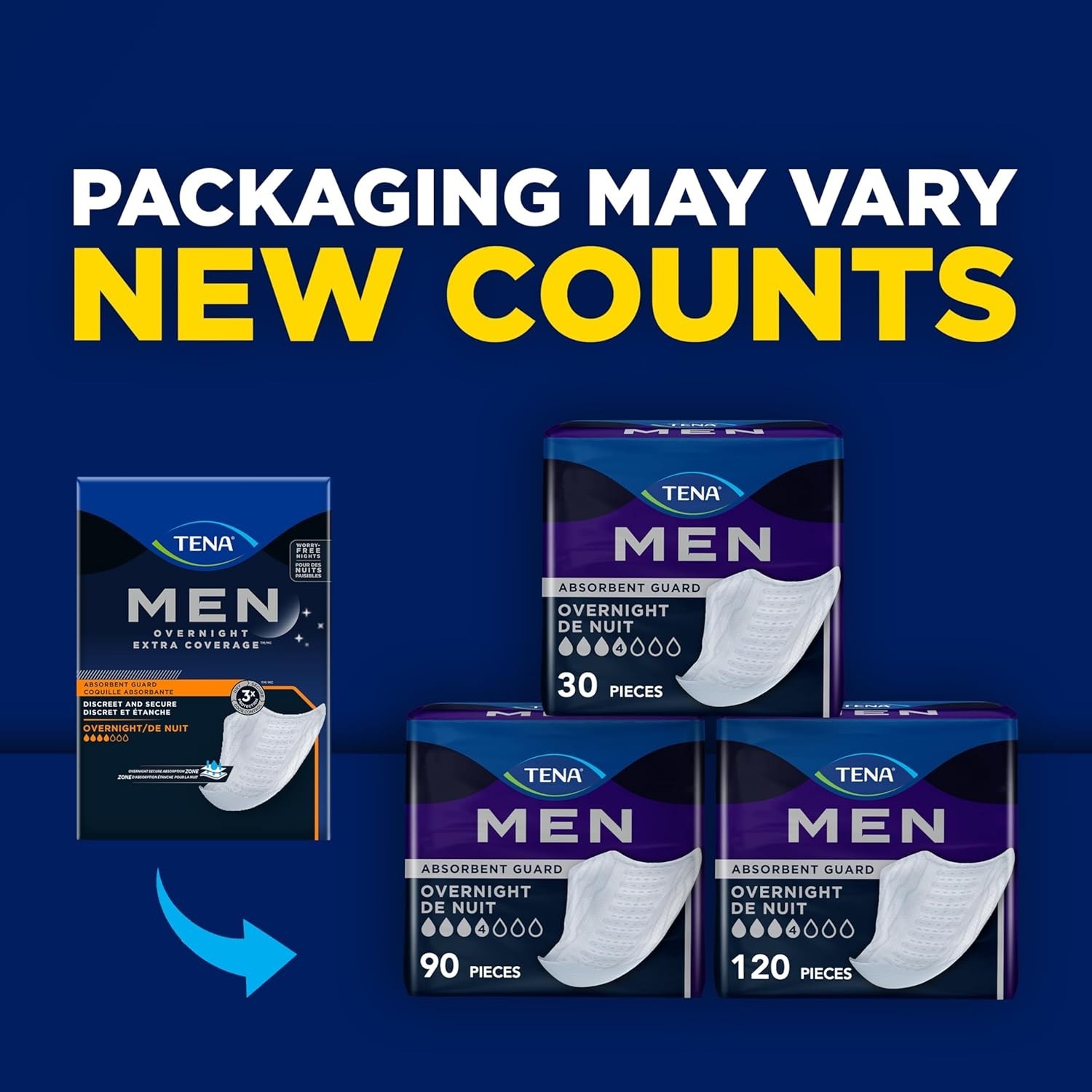 TENA Incontinence Guards, Overnight Absorbency & Advanced Odor Protection, 90CT
