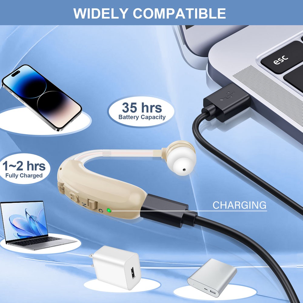 1Pair Hearing Aids for Seniors Rechargeable w/ Noise Canceling Hearing Amplifier