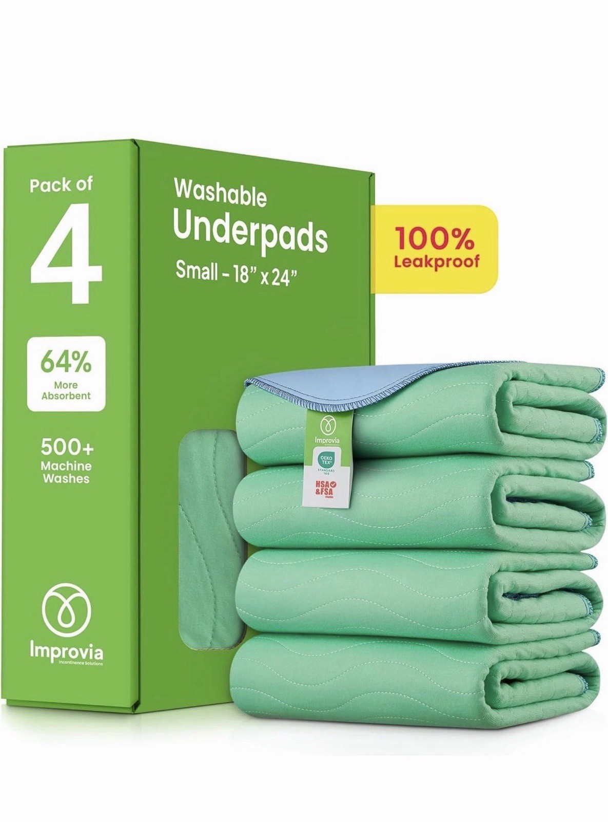 IMPROVIA 18 x 24″ Heavy Absorbency Reusable Incontinence Pads for Adults – 4 pk
