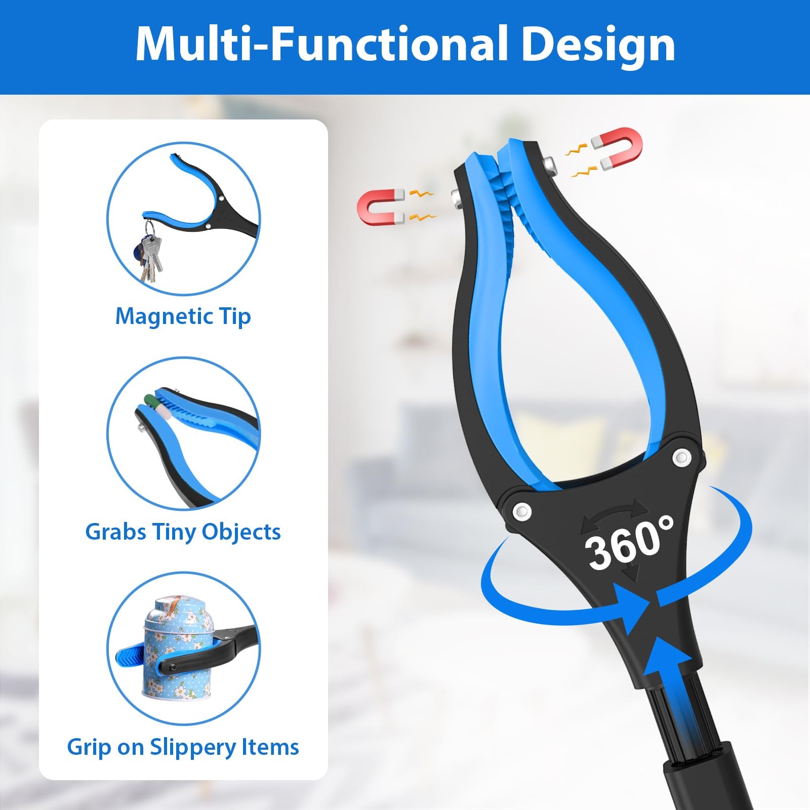 Rewkcy Grabber Reacher Tool 36 Inch Foldable Grabber Anti-Slip 360 Rotating Jaw