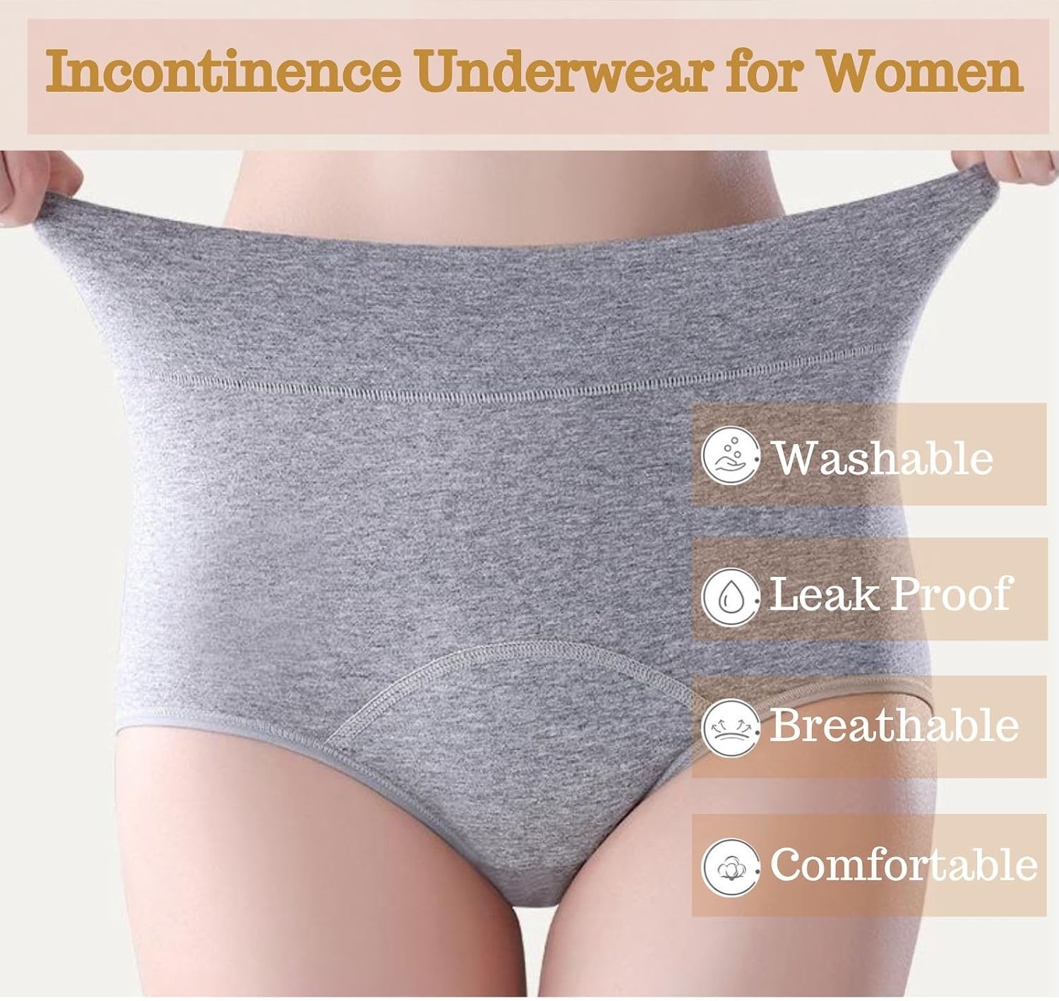 Women’s Washable Incontinence Underwear 4 Pack, Leakproof Ladies Panties High Wa